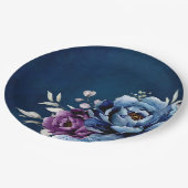 Dusty Blue Lila Navy Lilac Blooms Hochzeitspapier Pappteller (Schrägansicht)