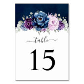 Dusty Blue Lila Navy Lilac Blooms Hochzeitstisch Tischnummer (Rückseite)