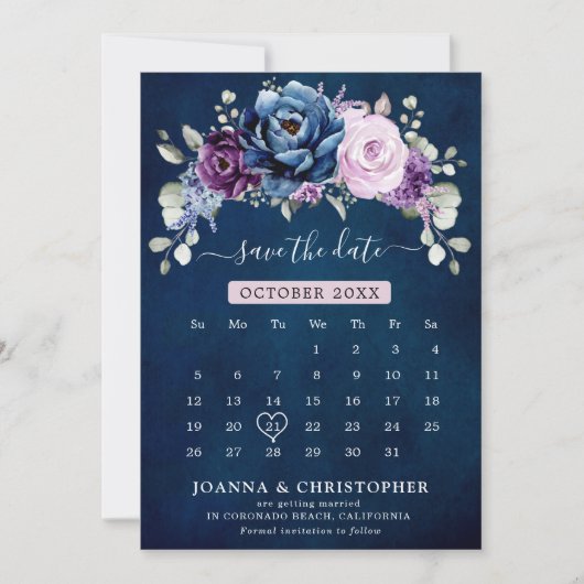 Dusty Blue Lila Navy Lilac Blooms Kalender Gerette Save The Date (Vorderseite)