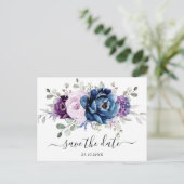 Dusty Blue Lila Navy Lilac Blooms Save the Date Postkarte (Stehend Vorderseite)