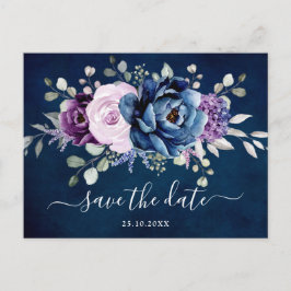 Dusty Blue Lila Navy Lilac Blooms Save the Date Postkarte