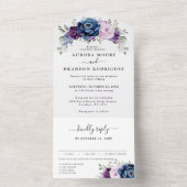 Dusty Blue Lila Navy Lilac Blooms Wedding All In One Einladung (Innen Boden)
