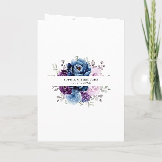 Dusty Blue Lila Navy Lilac Blooms Wedding Einladung (Rückseite)