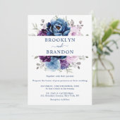 Dusty Blue Lila Navy Lilac Blooms Wedding Invita Einladung (Stehend Vorderseite)
