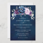 Dusty Blue Lila Navy Lilac Blooms Wedding Invita Einladung (Vorderseite)