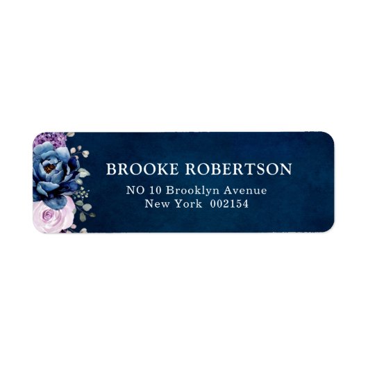 Dusty Blue Lila Navy Lilac Blooms Wedding Label (Vorne)
