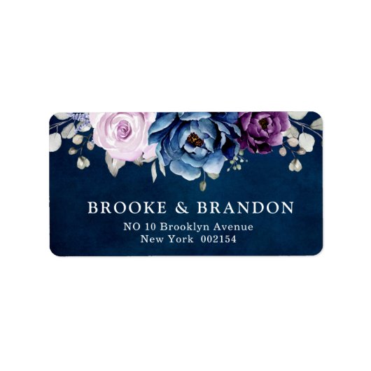 Dusty Blue Lila Navy Lilac Blooms Wedding Label Adressaufkleber (Vorne)