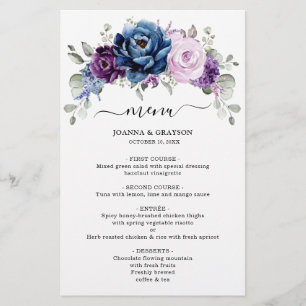 Dusty Blue Lila Navy Lilac Blooms Wedding Menu