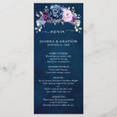 Dusty Blue Lila Navy Lilac Blooms Wedding Menu Menükarte (Vorderseite)