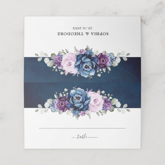 Dusty Blue Lila Navy Lilac Blooms Wedding Place Platzkarte (Außenseite Aufgefaltet)