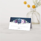 Dusty Blue Lila Navy Lilac Blooms Wedding Place Platzkarte (Vorderseite)