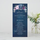 Dusty Blue Lila Navy Lilac Blooms Wedding Program Programm (Stehend Vorderseite)