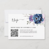 Dusty Blue Lila Navy Lilac Blooms Wedding QR RSVP Karte (Vorderseite)