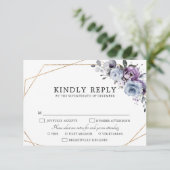Dusty Blue Lila Navy Lilac Blooms Wedding RSVP C (Stehend Vorderseite)