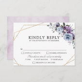 Dusty Blue Lila Navy Lilac Blooms Wedding RSVP C (Vorne/Hinten)