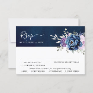 Dusty Blue Lila Navy Lilac Blooms Wedding RSVP C