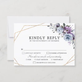 Dusty Blue Lila Navy Lilac Blooms Wedding RSVP C Karte