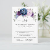 Dusty Blue Lila Navy Lilac Blooms Wedding RSVP Karte (Stehend Vorderseite)