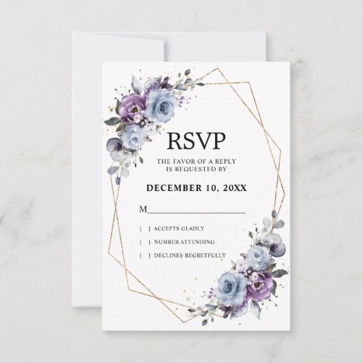 Dusty Blue Lila Navy Lilac Blooms Wedding RSVP Karte (Vorderseite)