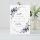 Dusty Blue Lila Navy Lilac Blooms Wedding RSVP Karte (Stehend Vorderseite)