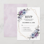 Dusty Blue Lila Navy Lilac Blooms Wedding RSVP Karte (Vorne/Hinten)