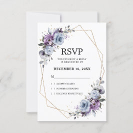 Dusty Blue Lila Navy Lilac Blooms Wedding RSVP Karte