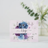 Dusty Blue Lila Navy Lilac Blooms Wedding RSVP Postkarte (Stehend Vorderseite)