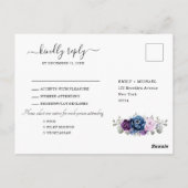 Dusty Blue Lila Navy Lilac Blooms Wedding RSVP Postkarte (Rückseite)