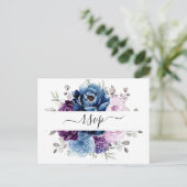 Dusty Blue Lila Navy Lilac Blooms Wedding RSVP Postkarte (Stehend Vorderseite)