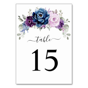 Dusty Blue Lila Navy Lilac Blooms Wedding Tischnummer