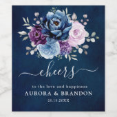 Dusty Blue Lila Navy Lilac Blooms Wedding Wine L Weinetikett (Einzelnes Label)