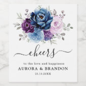 Dusty Blue Lila Navy Lilac Blooms Wedding Wine L Weinetikett (Einzelnes Label)