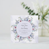 Dusty Blue Lila Watercolor Floral Wedding Einladung (Stehend Vorderseite)
