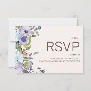Dusty Blue Lilac Boho Watercolor Floral Wedding RSVP Karte