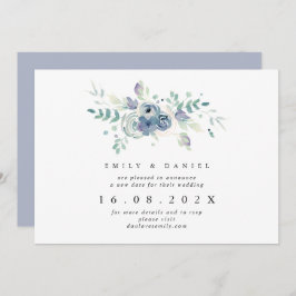 Dusty Blue & Lilac Floral New Wedding Date Einladung