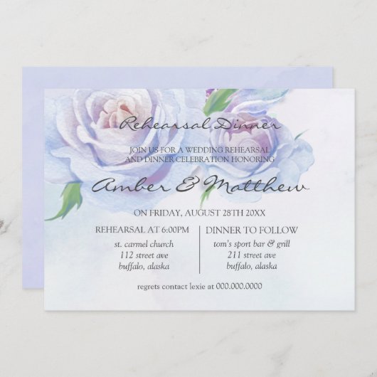 Dusty Blue Lilac Peony Probe Dinner Einladung (Vorne/Hinten)