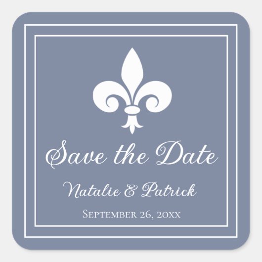Dusty Blue Lilie Save the Date Stickers (Vorderseite)