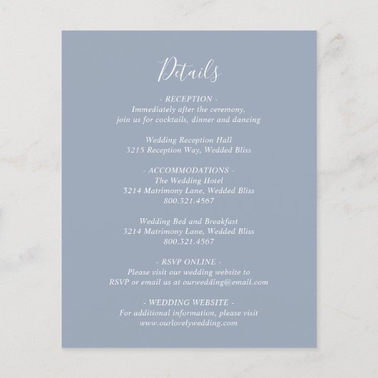 Dusty Blue Line Art Floral Budget Hochzeit Einladu (Rückseite)
