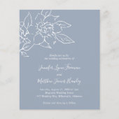 Dusty Blue Line Art Floral Budget Hochzeit Einladu (Vorderseite)