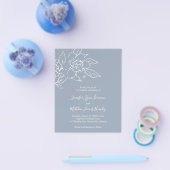 Dusty Blue Line Art Floral Budget Hochzeit Einladu Flyer (Einzeln)