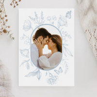 Dusty Blue Line Art Floral Butterfly Foto