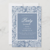 Dusty Blue Line Art Wildblumen Einladung (Vorderseite)