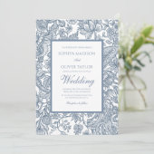 Dusty Blue Line Art Wildblumen Einladung (Stehend Vorderseite)