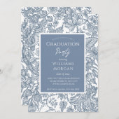 Dusty Blue Line Art Wildblumen Einladung (Vorne/Hinten)