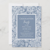 Dusty Blue Line Art Wildblumen Einladung (Vorderseite)