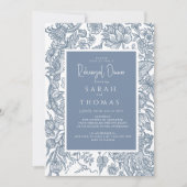 Dusty Blue Line Art Wildblumen Einladung (Vorderseite)