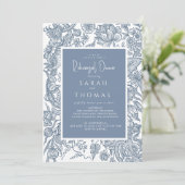 Dusty Blue Line Art Wildblumen Einladung (Stehend Vorderseite)