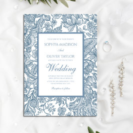 Dusty Blue Line Art Wildblumen Einladung