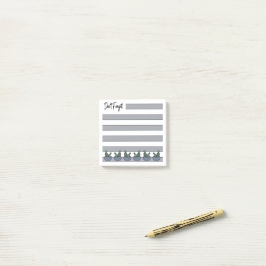 Dusty Blue | Lined | Potted Cacti - Post-it Klebezettel (Auf Schreibtisch)