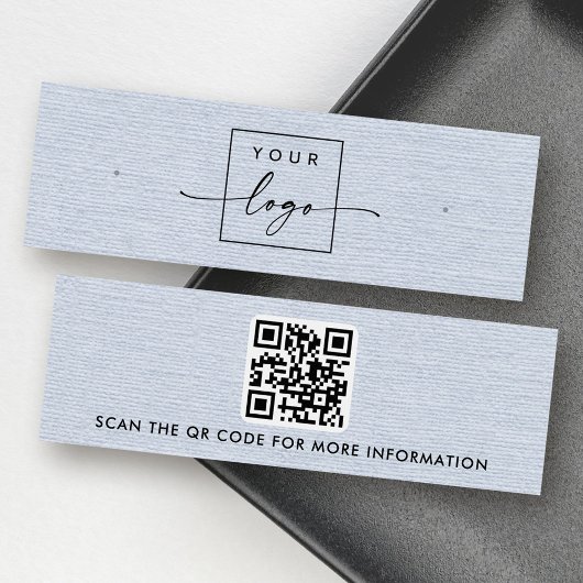 Dusty blue linen logo QR Ohrring-Display-Karte